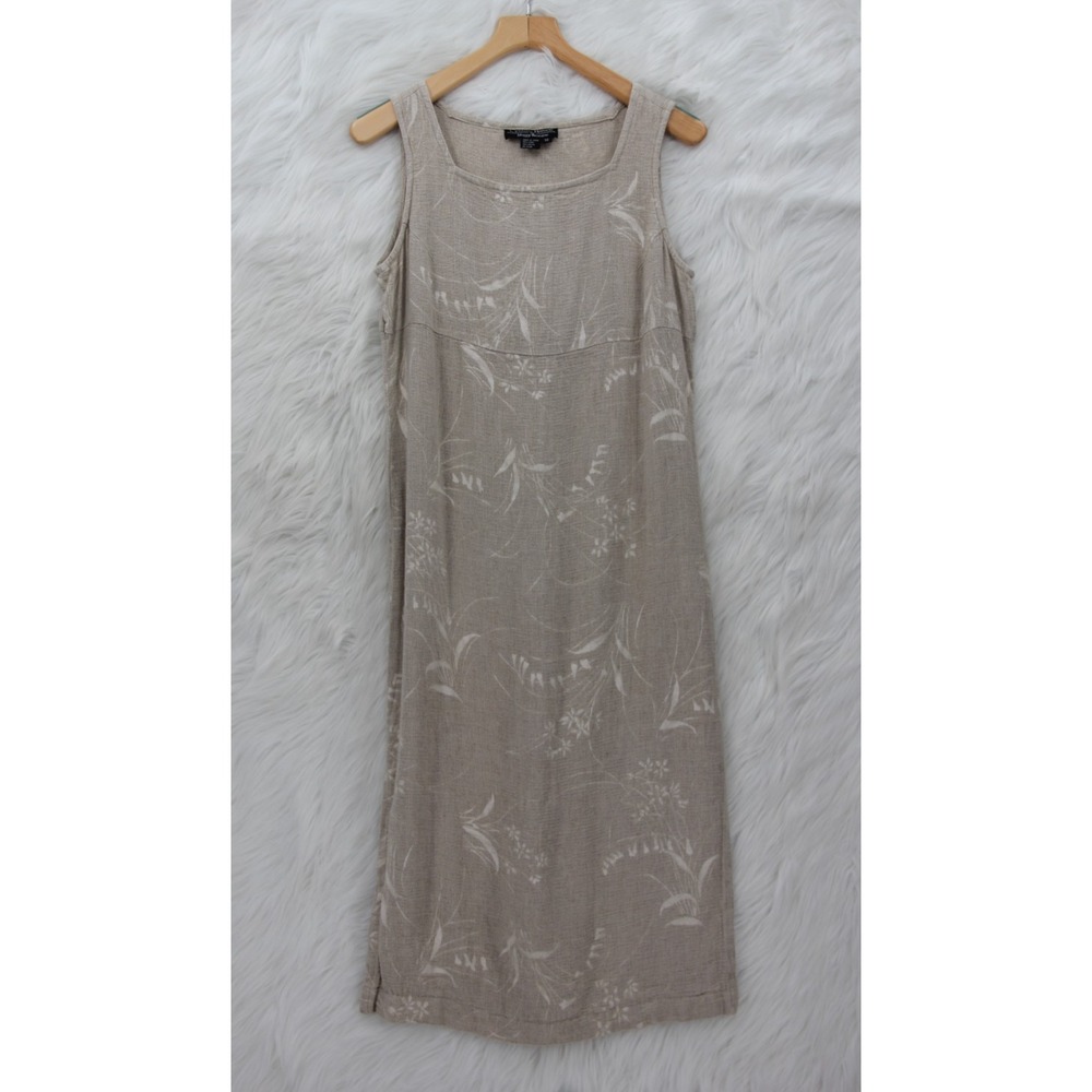 Cynthia Howie Maggy Boutique Women's Linen Floral 12 Beige Maxi Dress Minimalist